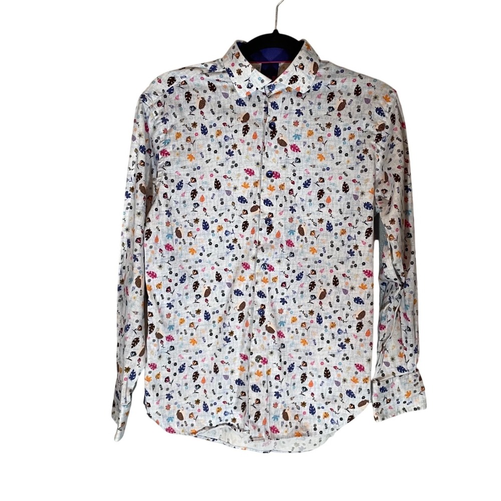 Visconti Black Mens Hedgehog Floral Print Button Down Sm Long Sleeve Statement